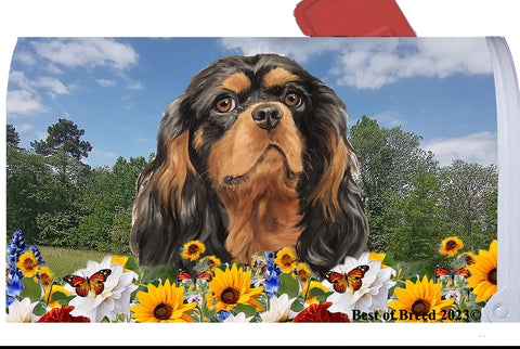 Cavalier King Charles Black/Tan - Best of Breed Summer Flowers Mailbox Cover Hi-Grade Vinyl 6" x 19"