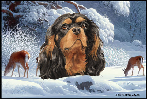 Cavalier King Charles Black/Tan - Best of Breed Winter Wonderland Floor Mat Tufted Loop 18" x 27"