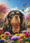 Cavalier King Charles Black/Tan - Best of Breed  Spring Butterflies Outdoor House and Garden Flag