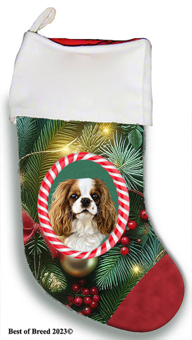 Cavalier King Charles Blenheim - Best of Breed  Christmas Stocking 13.5"  Red Gaming Cloth with Red Lining ,Plush White Cuff
