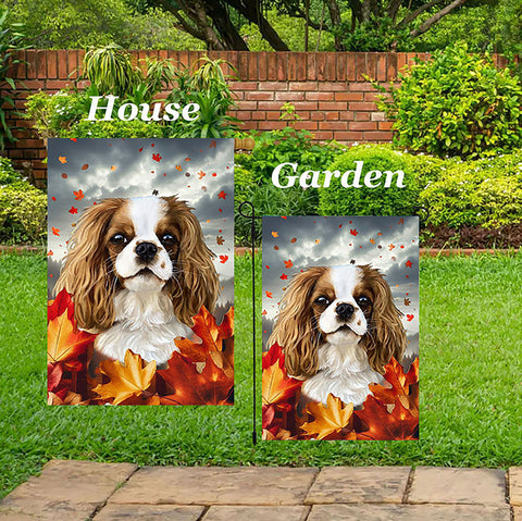 Cavalier King Charles Blenheim - Best of Breed  Fall Leaves Outdoor House and Garden Flag