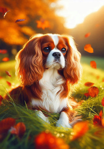 Cavalier King Charles Black and Tan - Best of Breed DCR Falling Leaves Outdoor Flag