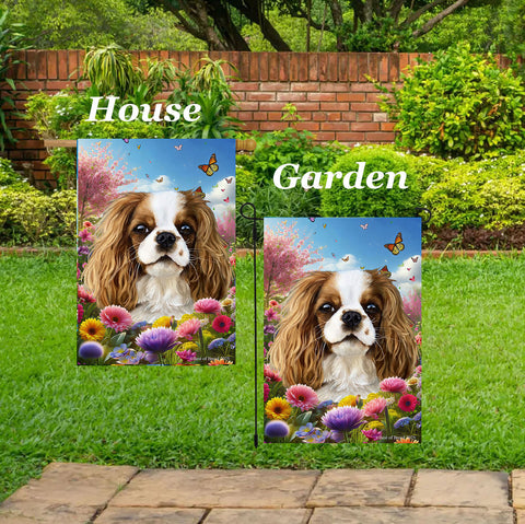 Cavalier King Charles Blenheim - Best of Breed  Spring Butterflies Outdoor House and Garden Flag