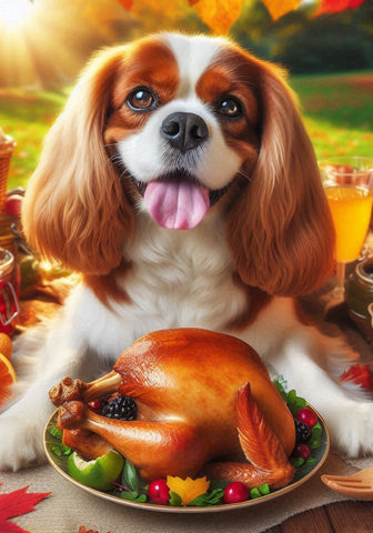 Cavalier King Charles Blenheim - Best of Breed DCR Thanksgiving Outdoor House and Garden Flag