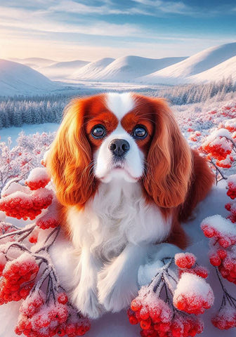 Cavalier King Charles Blenheim - Best of Breed DCR Winter Berries Outdoor House and Garden Flag