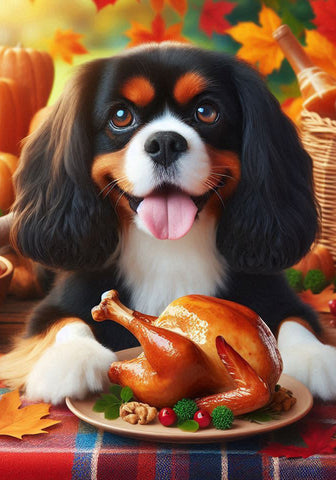 Cavalier King Charles Tri - Best of Breed DCR Thanksgiving Outdoor House and Garden Flag