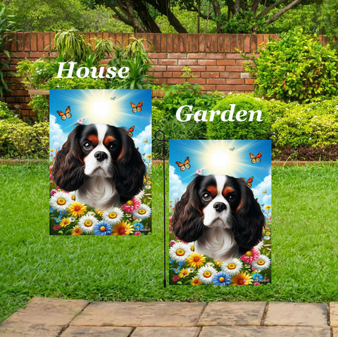 Cavalier King Charles Tri - Best of Breed  Summer Butterflies Outdoor House and Garden Flag