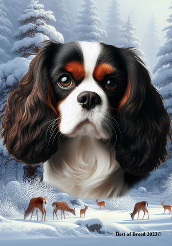 Cavalier King Charles Tri - Best of Breed  Winter Wonderland Outdoor House and Garden Flag