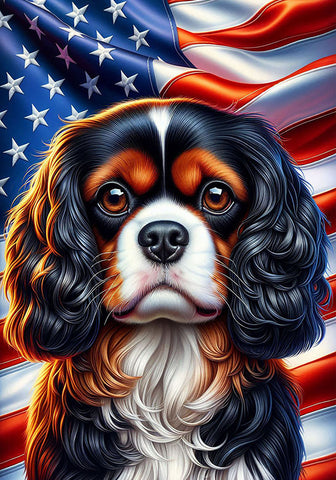 Cavalier King Charles Black and Tan - Best of Breed DCR Patriotic III   Outdoor House and Garden Flag