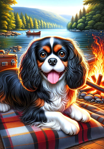 Cavalier King Charles Black and Tan - Best of Breed DCR Summer Camping   Outdoor House and Garden Flag