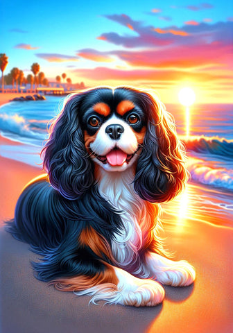 Cavalier King Charles Black and Tan - Best of Breed DCR Summer Sunset Outdoor House and Garden Flag