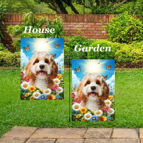 Cavapoo Blonde - Best of Breed  Summer Butterflies Outdoor House and Garden Flag