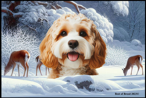 Cavapoo Blonde - Best of Breed Winter Wonderland Floor Mat Tufted Loop 18" x 27"