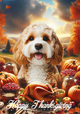 Cavapoo Blonde - Best of Breed  Thanksgiving Outdoor House and Garden Flag