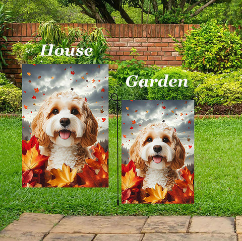Cavapoo Blonde - Best of Breed  Fall Leaves Outdoor House and Garden Flag