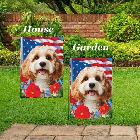 Cavapoo Blonde - Best of Breed  Patriotic I All-American Outdoor House and Garden Flag