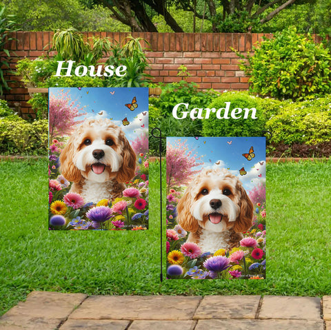 Cavapoo Blonde - Best of Breed  Spring Butterflies Outdoor House and Garden Flag