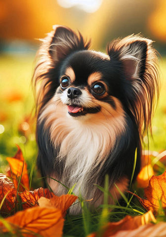 Chihuahua Black and Tan Longhair - Best of Breed DCR Falling Leaves Outdoor Flag