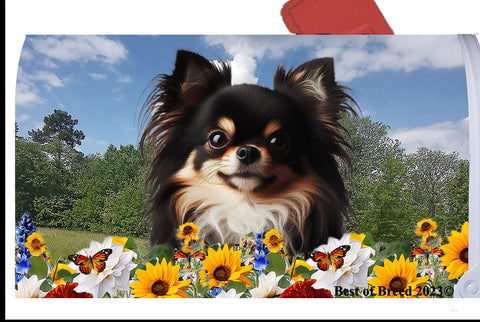 Chihuahua Black Longhaired - Best of Breed Summer Flowers Mailbox Cover Hi-Grade Vinyl 6" x 19"