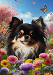 Chihuahua Black Longhaired - Best of Breed  Spring Butterflies Outdoor House and Garden Flag