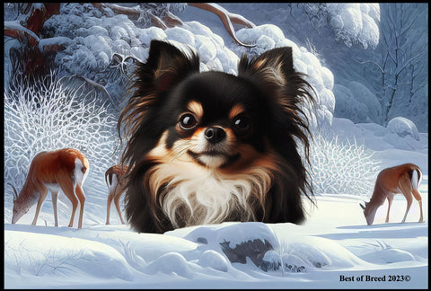 Chihuahua Black Longhaired - Best of Breed Winter Wonderland Floor Mat Tufted Loop 18" x 27"