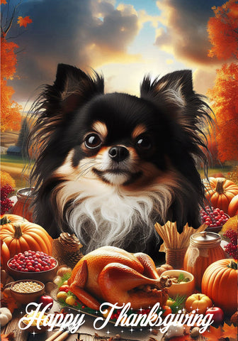 Chihuahua Black Longhaired - Best of Breed  Thanksgiving Outdoor House and Garden Flag
