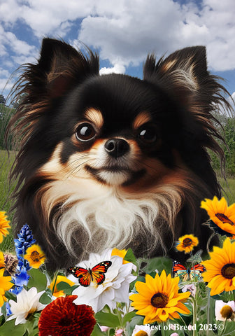 Chihuahua Black Longhaired - Best of Breed  Summer Fields Outdoor House and Garden Flag