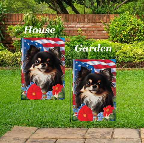 Chihuahua Black Longhaired - Best of Breed  Patriotic I All-American Outdoor House and Garden Flag