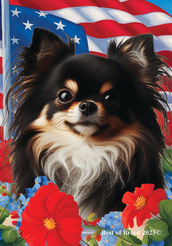 Chihuahua Black Longhaired - Best of Breed  Patriotic I All-American Outdoor House and Garden Flag