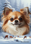 Chihuahua Fawn Longhaired - Best of Breed  Winter Wonderland Outdoor House and Garden Flag