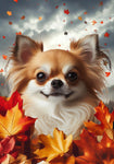 Chihuahua Fawn Longhaired - Best of Breed  Fall Leaves Outdoor House and Garden Flag