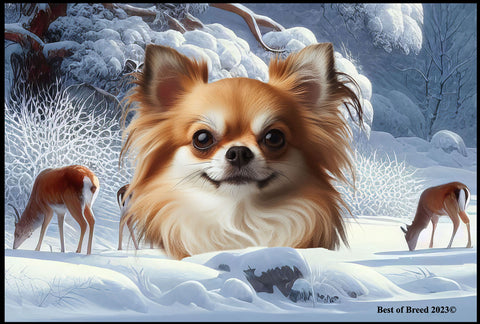 Chihuahua Fawn Longhaired - Best of Breed Winter Wonderland Floor Mat Tufted Loop 18" x 27"