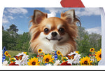 Chihuahua Fawn Longhaired - Best of Breed Summer Flowers Mailbox Cover Hi-Grade Vinyl 6" x 19"