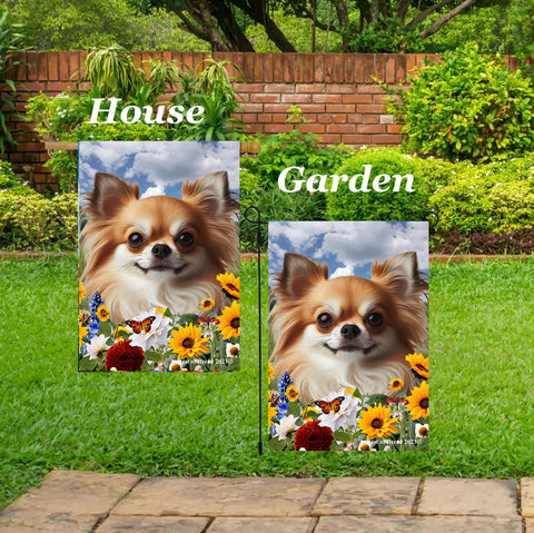 Chihuahua Fawn Longhaired - Best of Breed  Summer Fields Outdoor House and Garden Flag