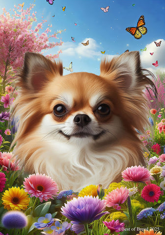 Chihuahua Fawn Longhaired - Best of Breed  Spring Butterflies Outdoor House and Garden Flag