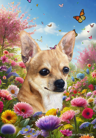 Chihuahua Tan Smooth -  Best of Breed  Spring Butterflies Outdoor House and Garden Flag