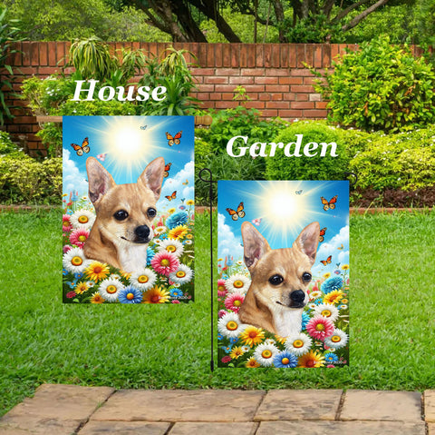 Chihuahua Tan Smooth -  Best of Breed  Summer Butterflies Outdoor House and Garden Flag