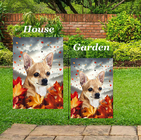 Chihuahua Tan Smooth -  Best of Breed  Fall Leaves Outdoor House and Garden Flag