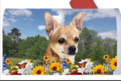 Chihuahua Tan Smooth -  Best of Breed Summer Flowers Mailbox Cover Hi-Grade Vinyl 6" x 19"