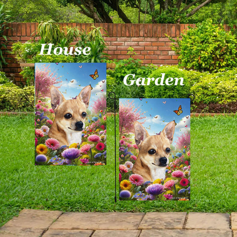 Chihuahua Tan Smooth -  Best of Breed  Spring Butterflies Outdoor House and Garden Flag