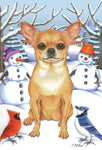 Chihuahua Tan - Best of Breed Tomoyo Pitcher Winter Snowman Garden Flag 12" x 17"