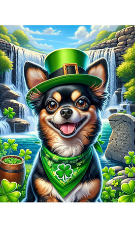 Chihuahua Black and Tan Smooth - Best of Breed DCR Saint Patricks Day Day Outdoor House and Garden Flag