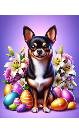 Chihuahua Black and Tan Smooth - Best of Breed DCR Easter Holiday    Outdoor House and Garden Flag