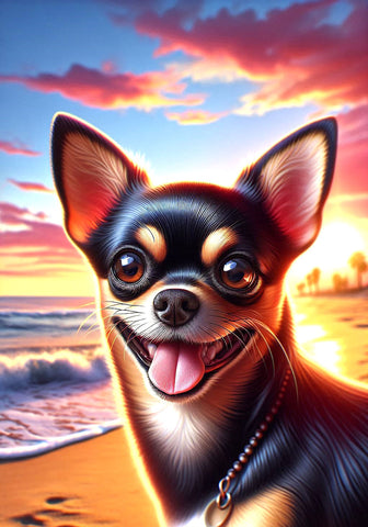 Chihuahua Black and Tan Smooth - Best of Breed DCR Summer Sunset Outdoor House and Garden Flag