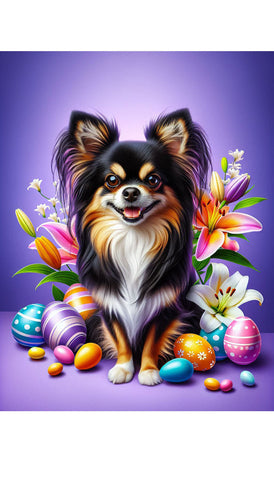 Chihuahua Black and Tan Longhair - Best of Breed DCR Easter Holiday    Outdoor House and Garden Flag