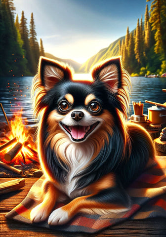 Chihuahua Black and Tan Longhair - Best of Breed DCR Summer Camping   Outdoor House and Garden Flag