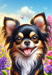 Chihuahua Black and Tan Longhair - Best of Breed DCR Spring II    Outdoor House and Garden Flag