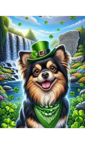 Chihuahua Black and Tan Longhair - Best of Breed DCR Saint Patricks Day Day Outdoor House and Garden Flag