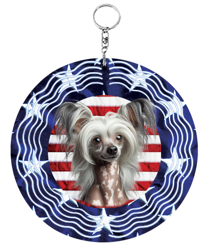Chinese Crested - Best of Breed  Stars and Stripes Aluminum 10" Wind Spinner