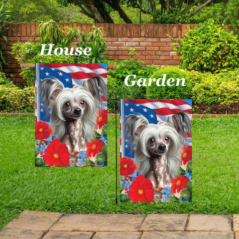Chinese Crested - Best of Breed  Patriotic I All-American Outdoor House and Garden Flag
